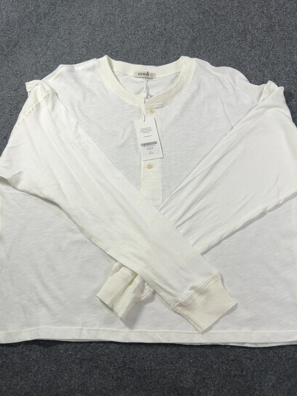 Buck Mason White Slub Long Sleeve Henley Shirt Cotton Womens Sz XL MSRP $58